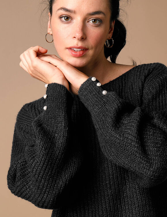 Pull col bateau, maille anglaise toucher doux (noir) Pull col bateau, maille anglaise toucher doux (noir)